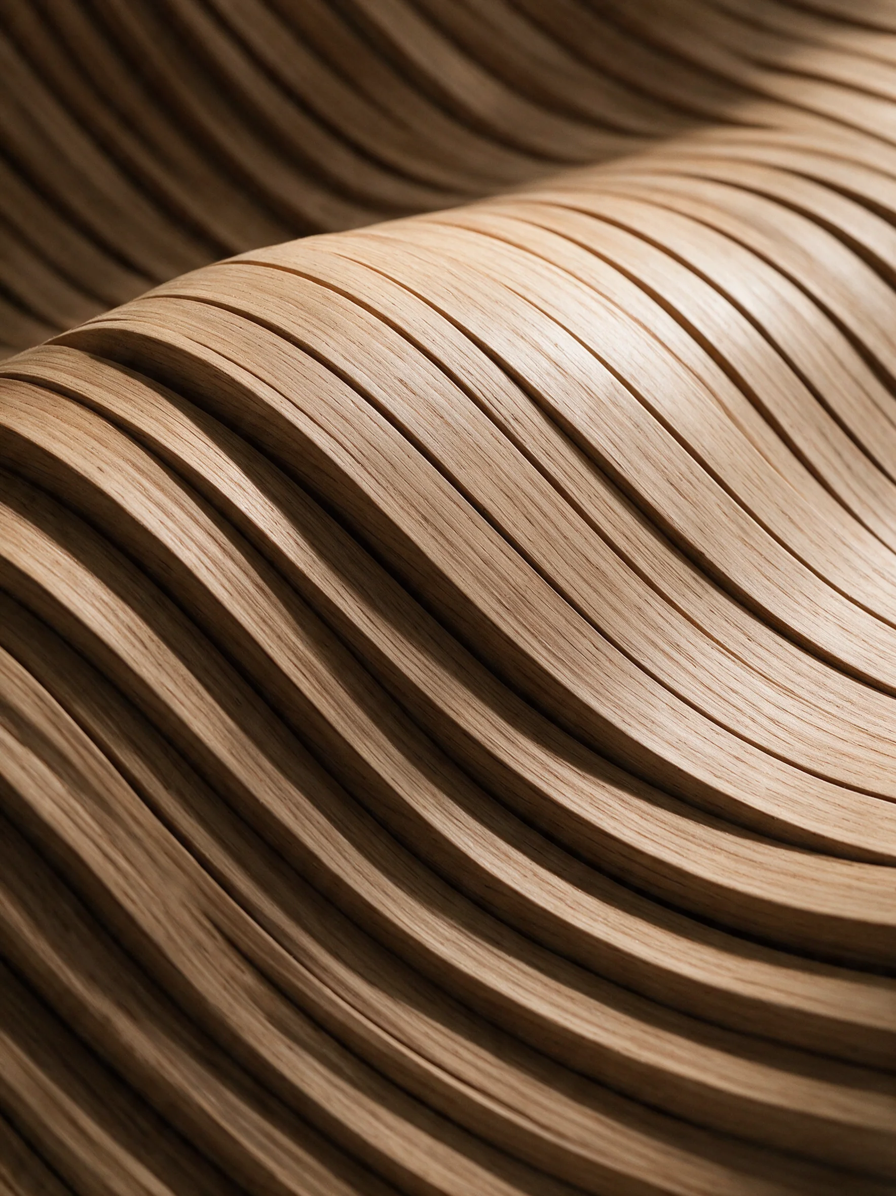 Macro of layered, continuously curved teak