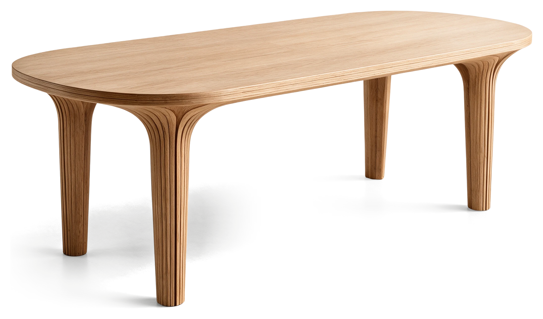 Dining Table in Light Oak with splayed sculptural legs, three-quarter view